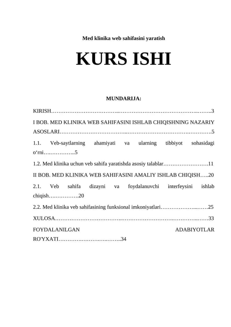 Med klinika web sahifasini yaratish
