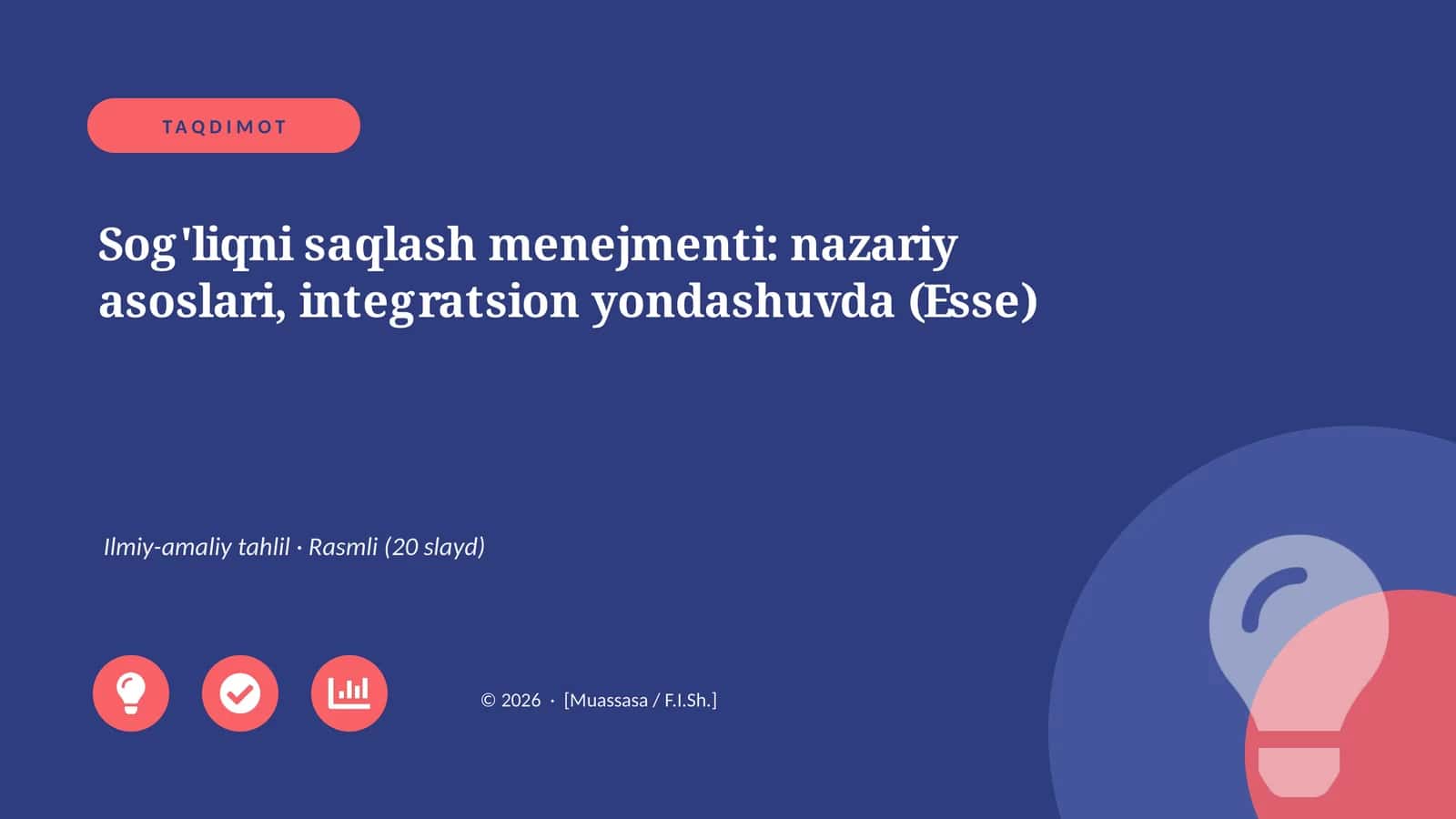 Sog'liqni saqlash menejmenti: nazariy asoslari, integratsion yondashuvda (Esse)