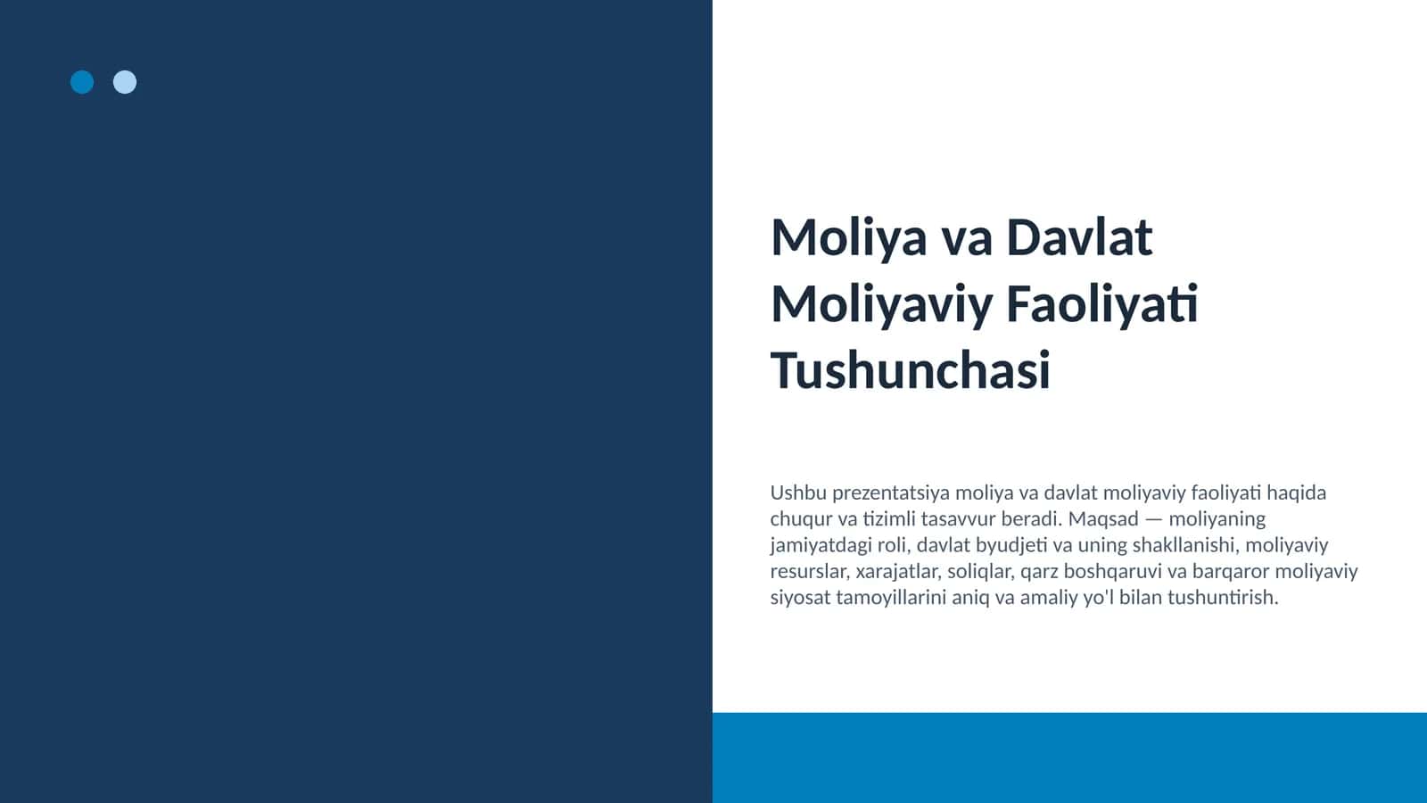 Moliya va Davlat Moliyaviy Faoliyati Tushunchasi