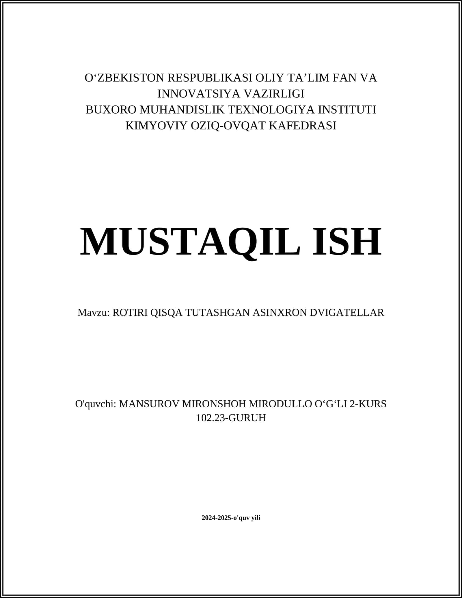 ROTIRI QISQA TUTASHGAN ASINXRON DVIGATELLAR