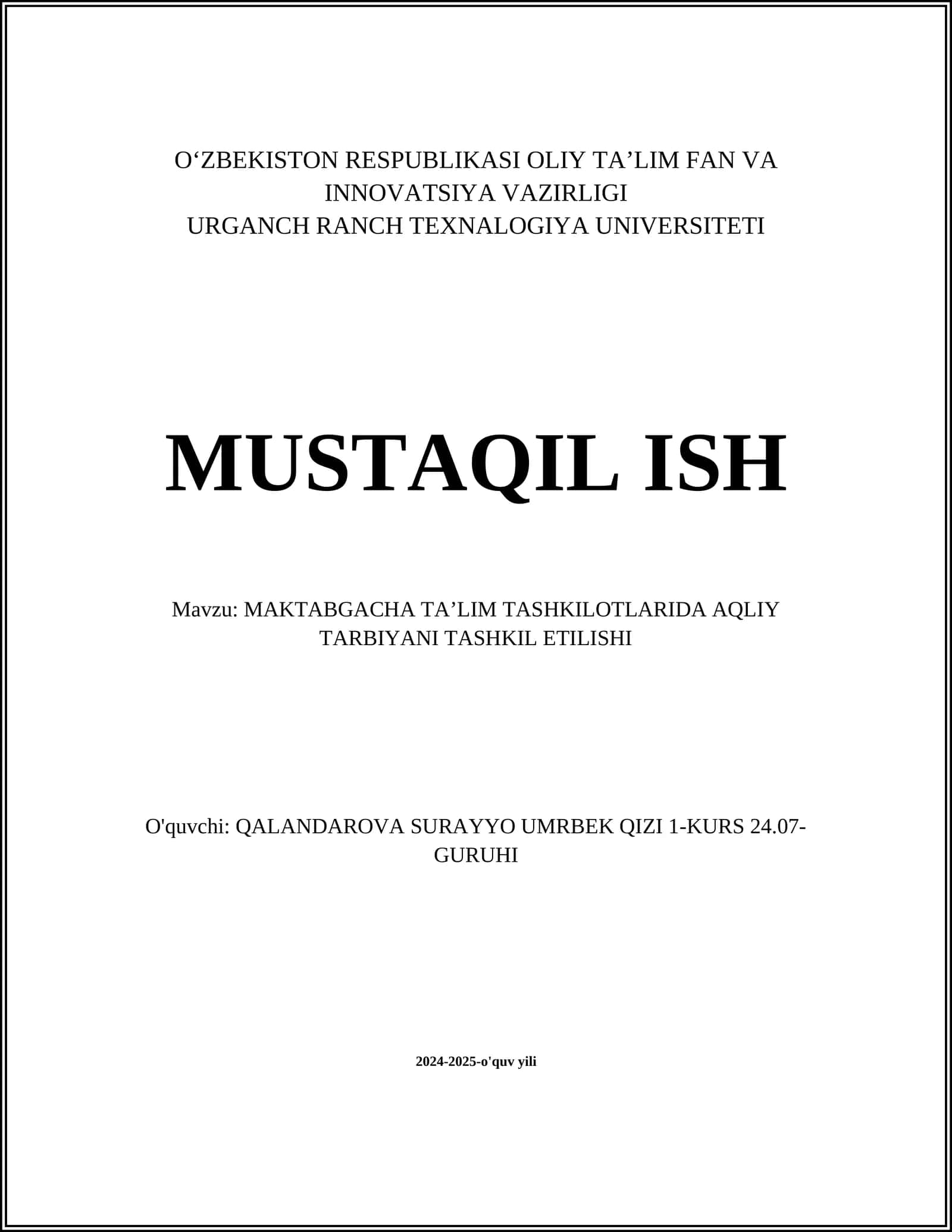 Aqliy tarbiyaning asoslari
