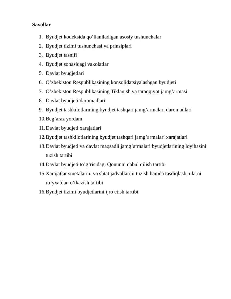 Byudjet tizimi tushunchasi va prinsiplari