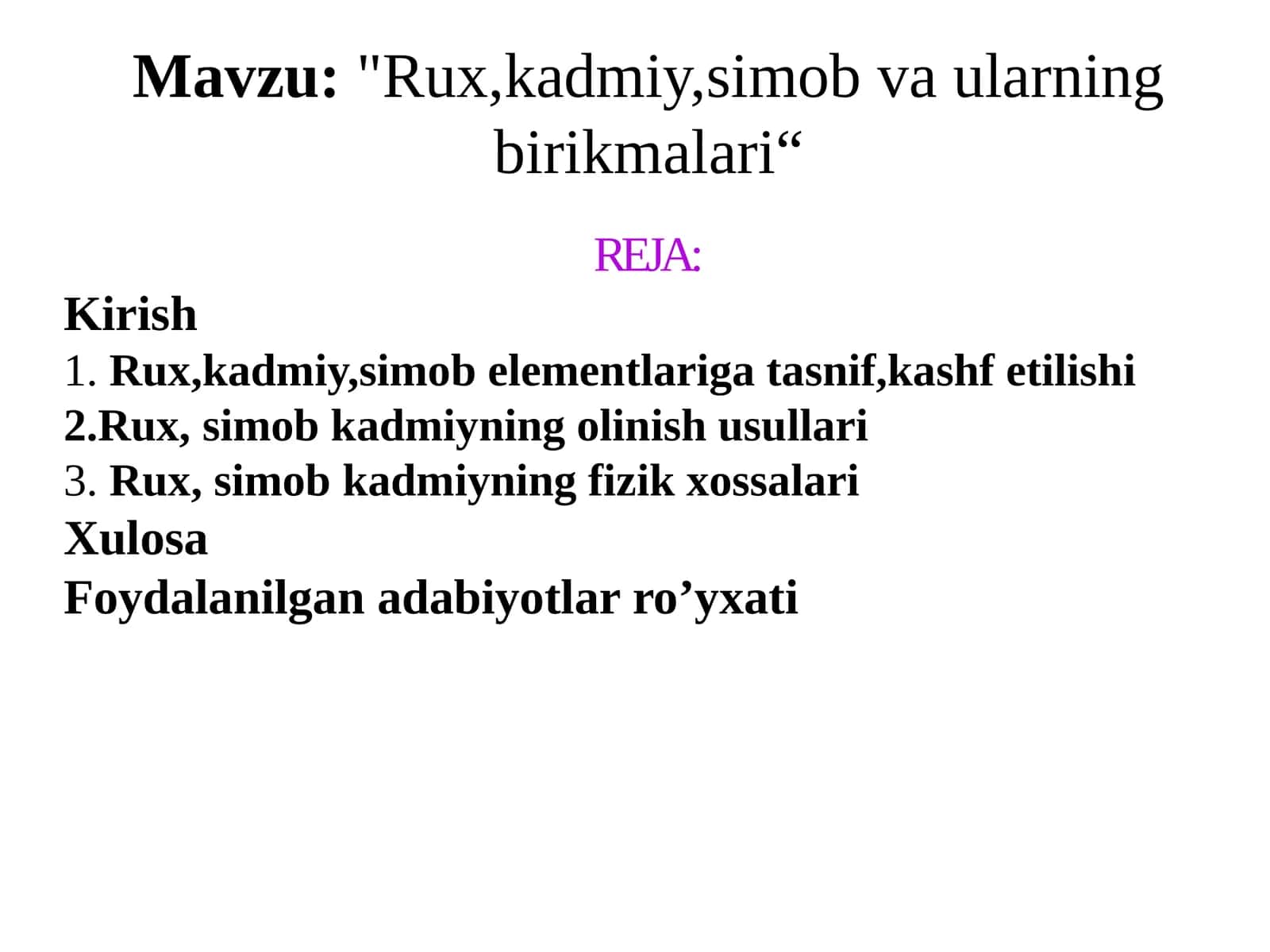 Rux, kadmiy, simob vaularning birikmalari