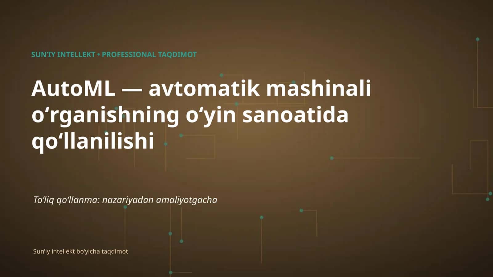 AutoML — avtomatik mashinali oʻrganishning oʻyin sanoatida qoʻllanilishi