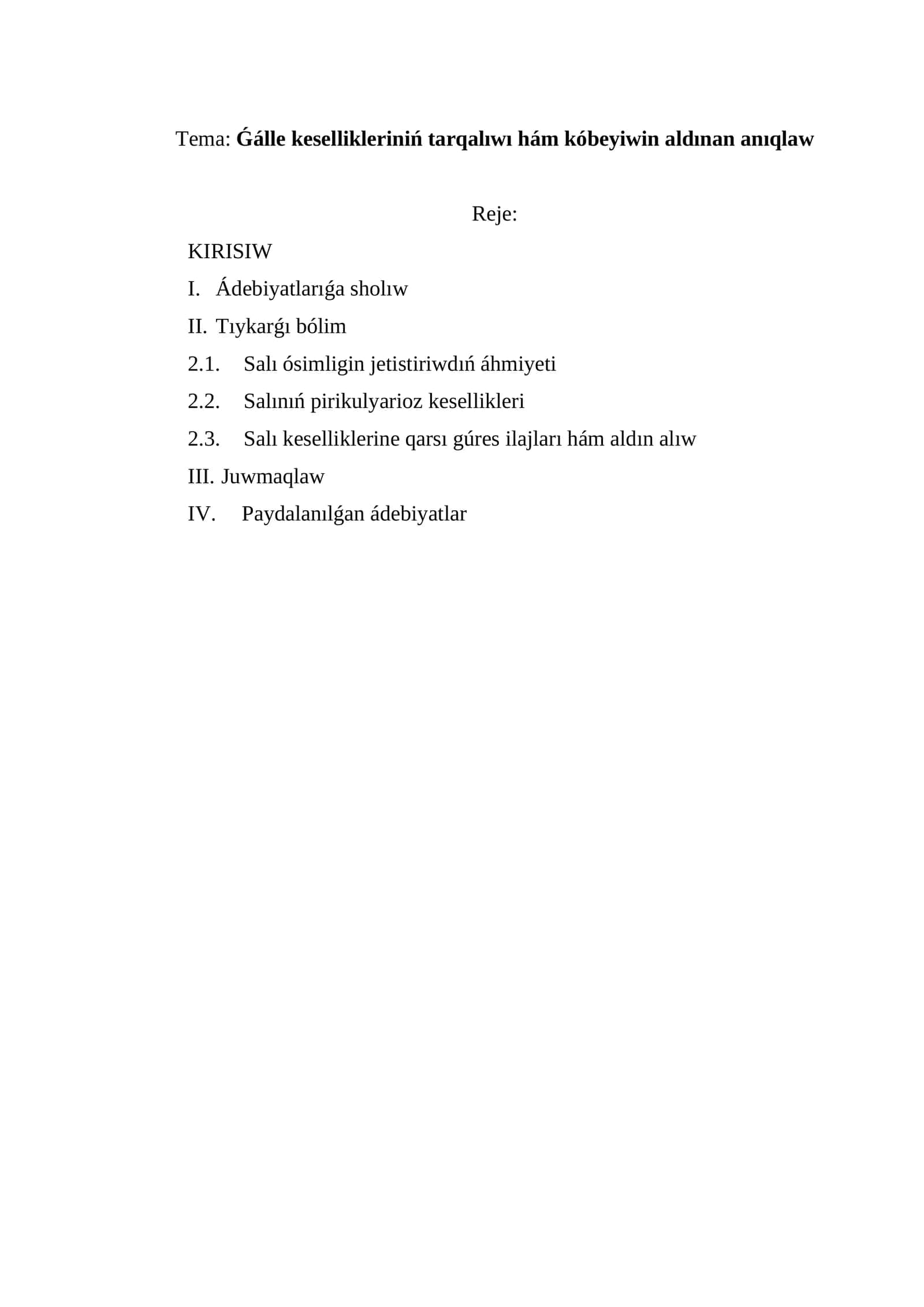 Salı kesellikleriniń tarqalıwı hám kóbeyiwin aldınan anıqlaw