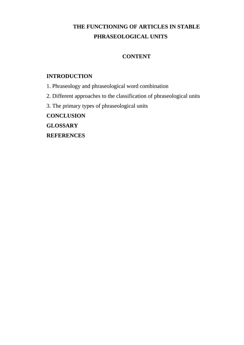 Functioning of Articles in Stable Phraseological Units