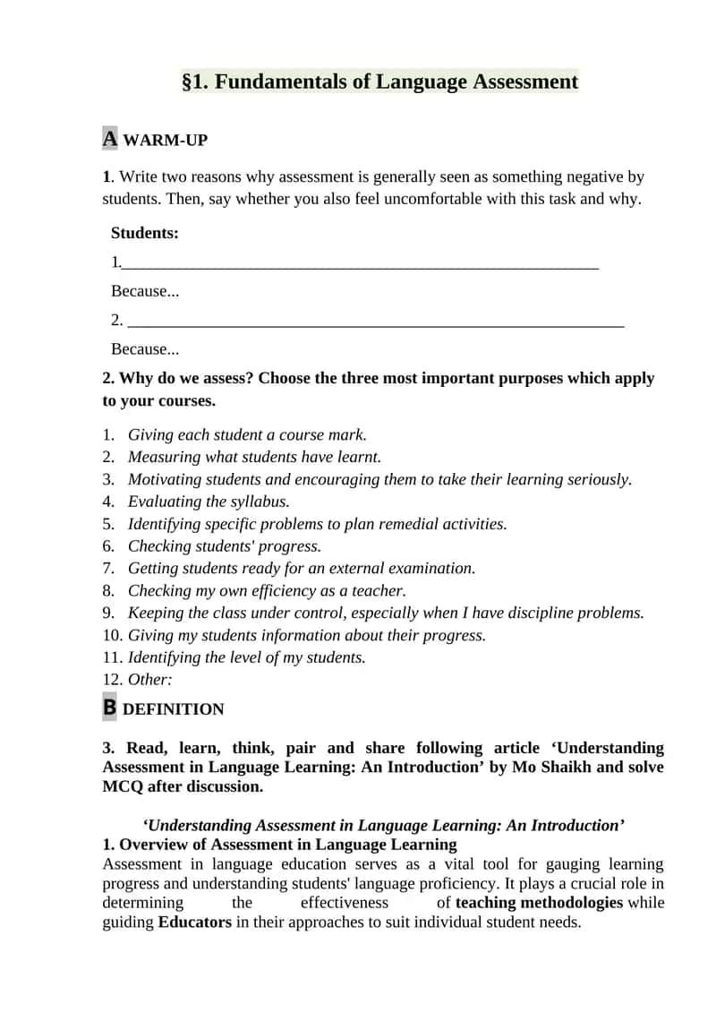 Fundamentals of Language Assessment