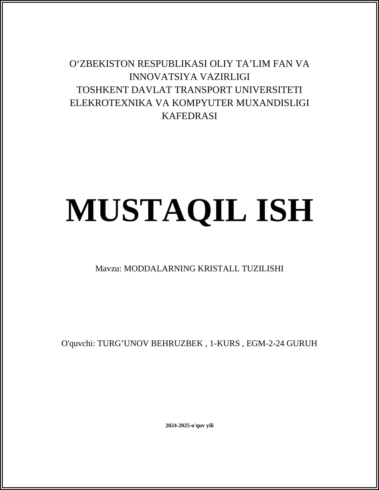 MODDALARNING KRISTALL TUZILISHI