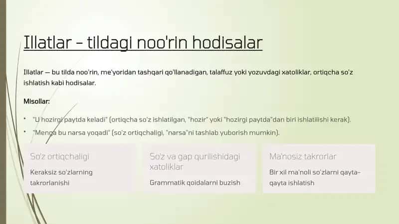Illatlar - tildagi noo'rin hodisalar 10-sinflar uchun
