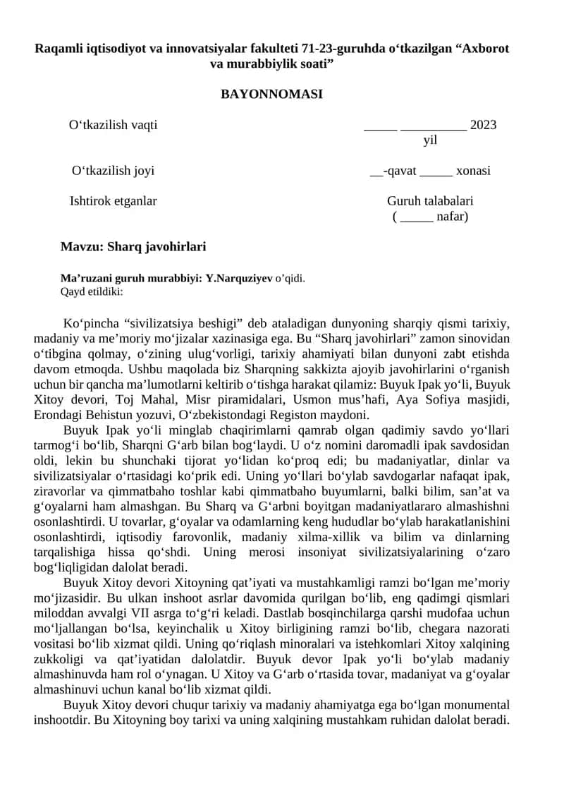 Axborot va murabbiylik soati