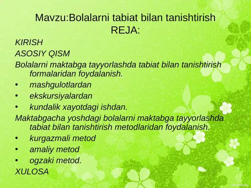 Bolalarni tabiat bilan tanishtirish