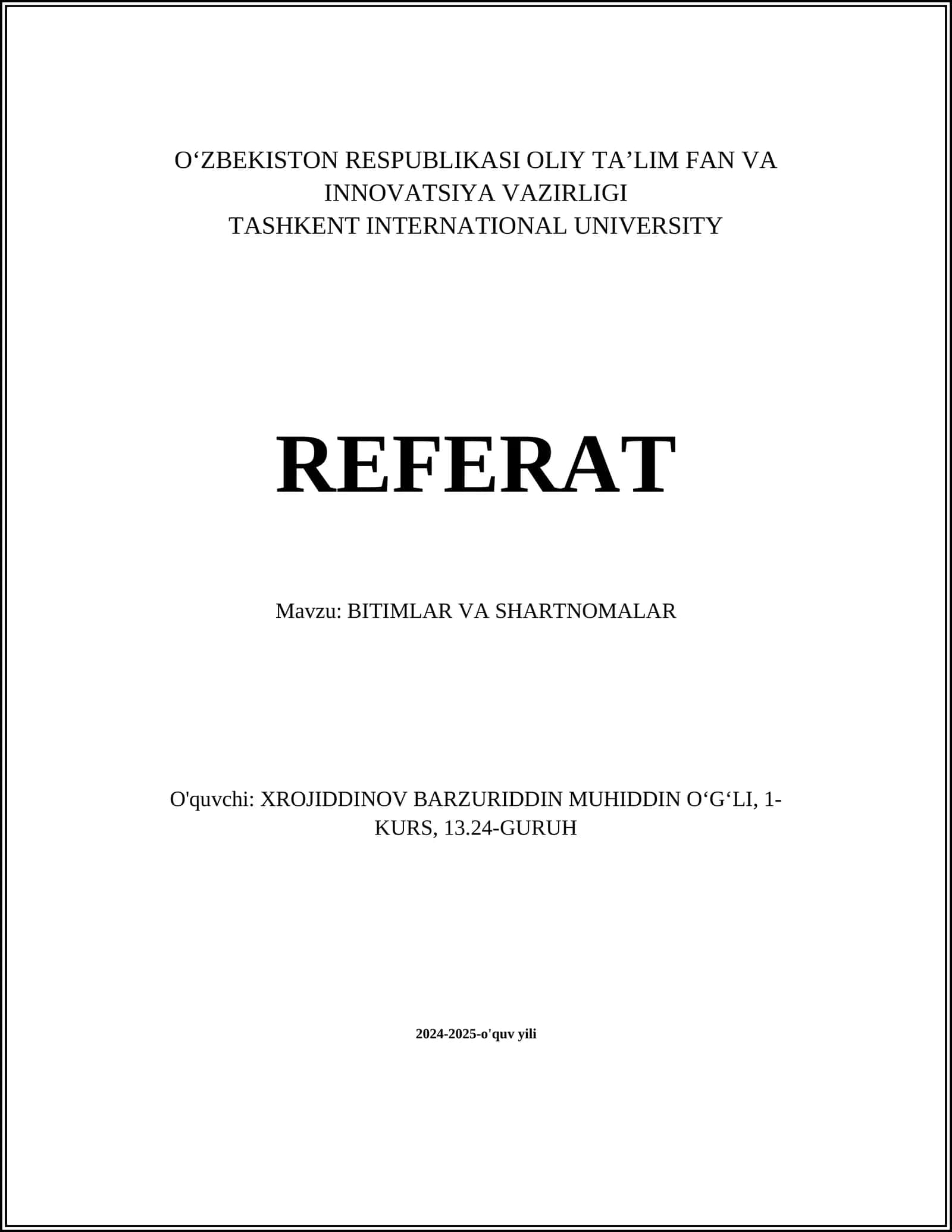 BITIMLAR VA SHARTNOMALAR