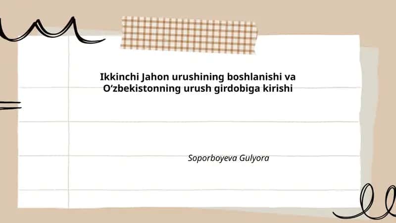 Ikkinchi Jahon urushining boshlanishi va Oʻzbekistonning urush girdobiga kirishi