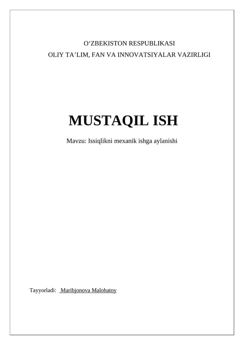 Issiqlikni mexanik ishga aylanishi