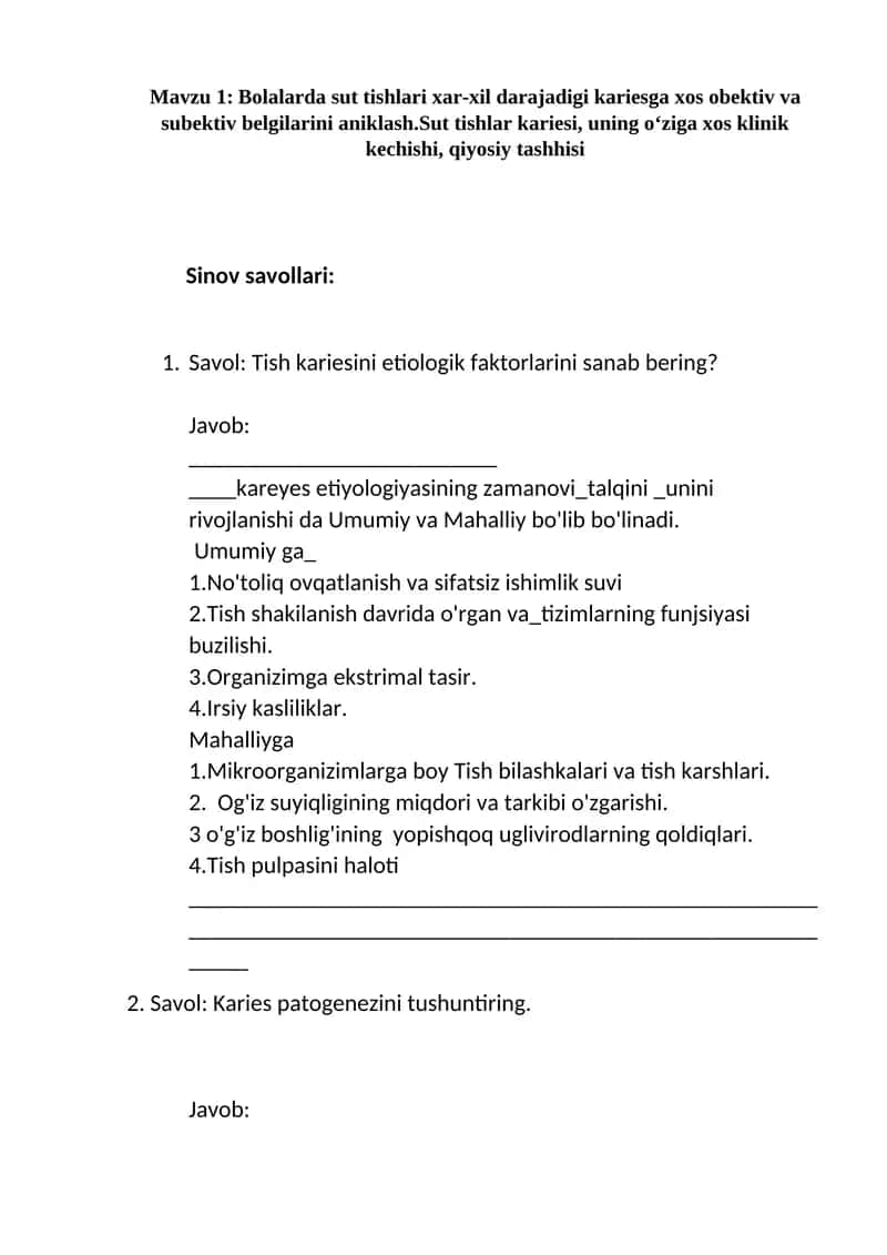 Bolalarda sut tishlari kariesi