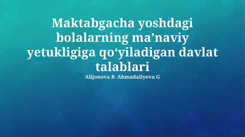 Axloqiy-Ma'naviy Tarbiya bo'yicha o'quv dasturlari