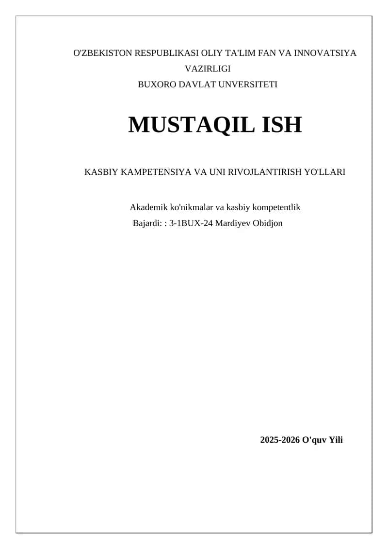 Kasbiy kampetensiya va uni rivojantirish yo'llari