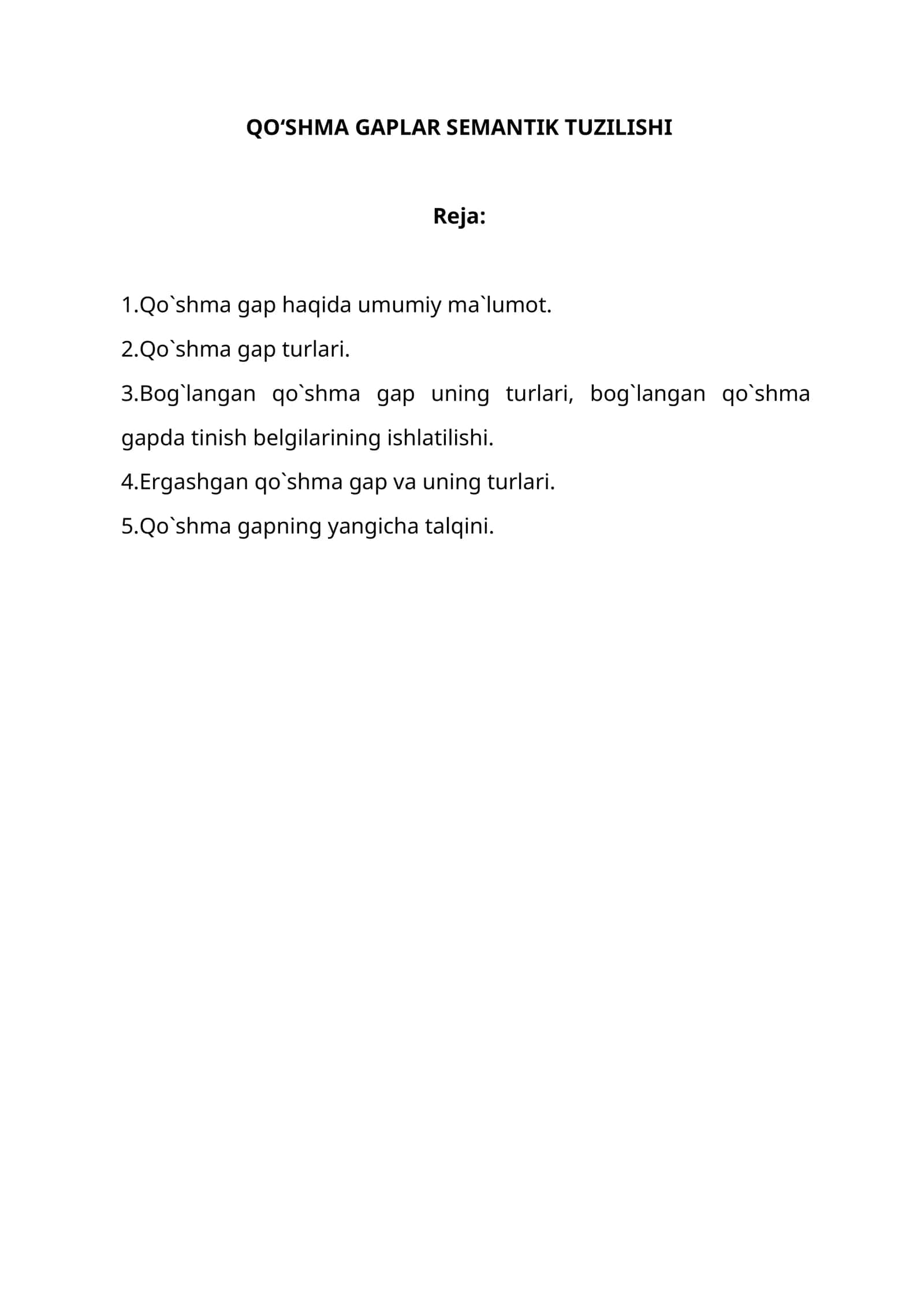QO‘SHMA GAPLAR SEMANTIK TUZILISHI
