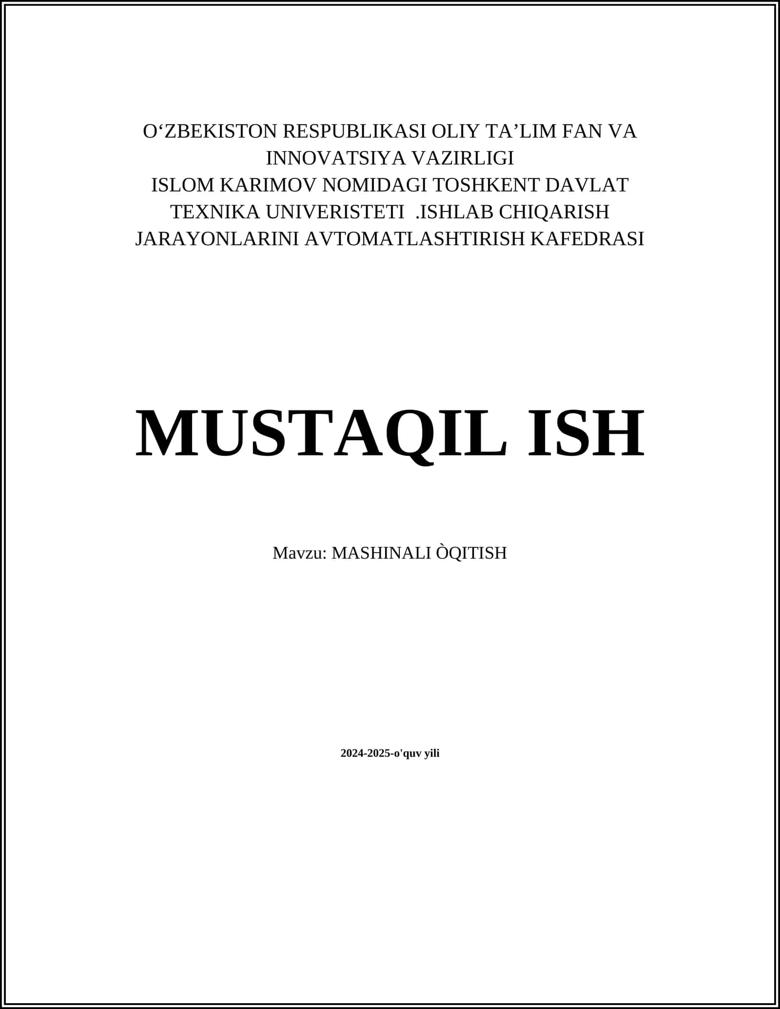 MASHINALI ÒQITISH
