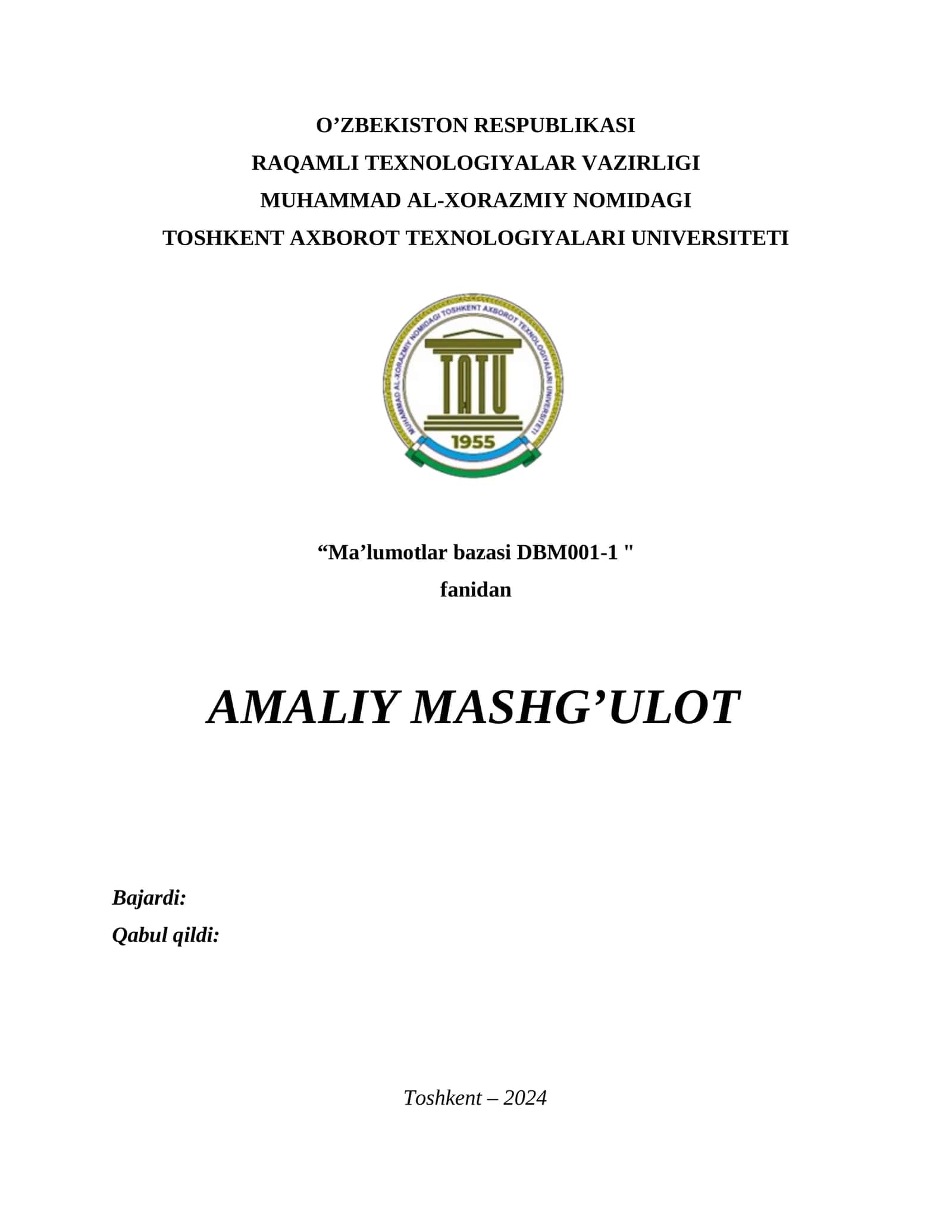 Ma`lumotlar bazasini loyihalash. Mohiyat – aloqa diagrammasini qurish (ER modeli).Amaliy ish