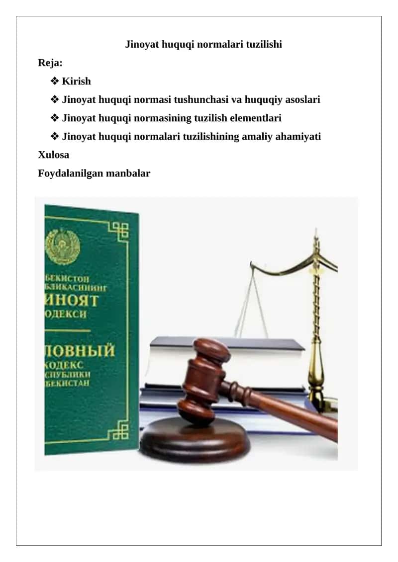 Jinoyat huquqi normalari tuzilishi
