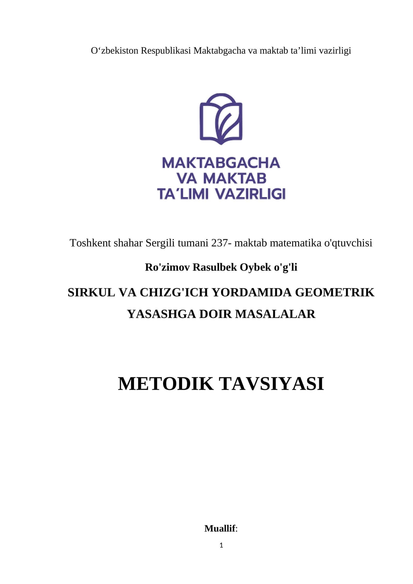 Sirkul va chizg'ich yordamida geometrik yasashga doir masalalar mavzusi