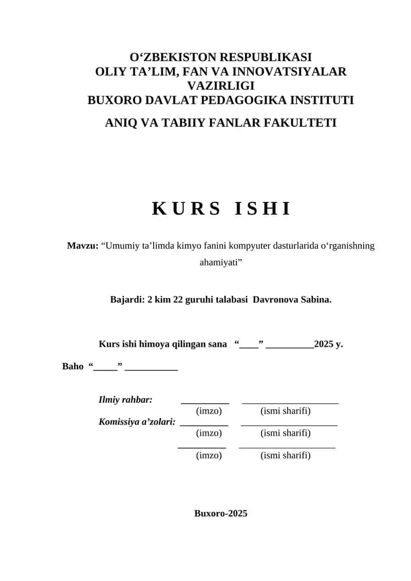 Umumiy ta’limda kimyo fanini kompyuter dasturlarida o‘rganishning ahamiyati