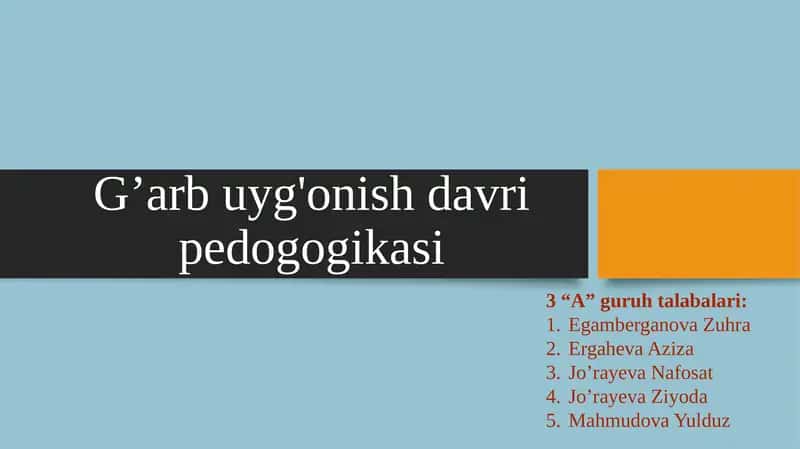 G’arb uyg'onish davri pedogogikasi