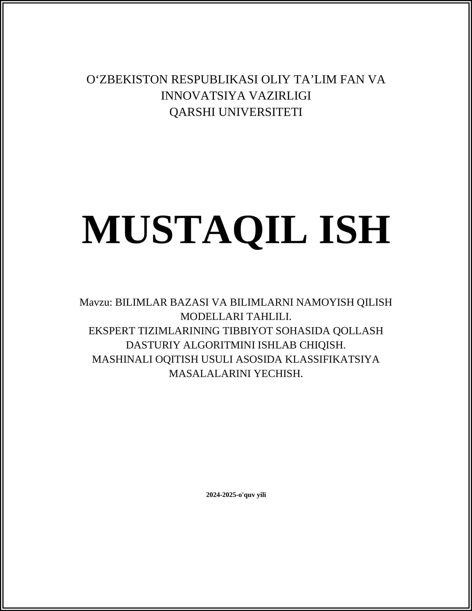 BILIMLAR BAZASI VA BILIMLARNI NAMOYISH QILISH MODELLARI TAHLILI