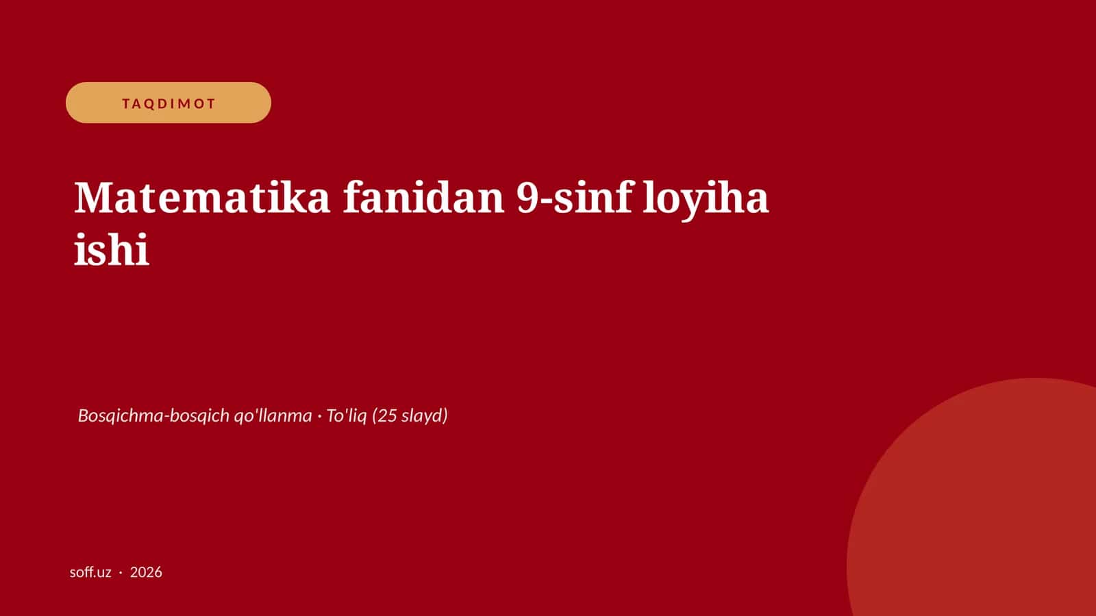Matematika fanidan 9-sinf loyiha ishi