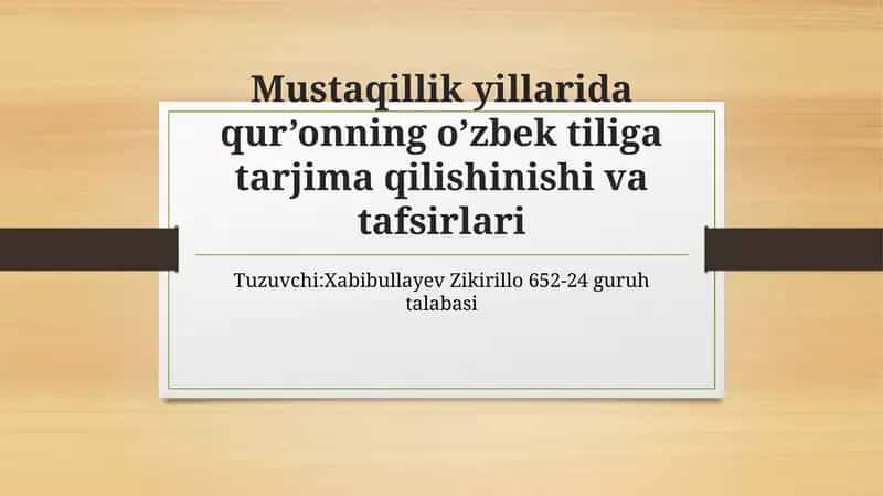 Mustaqillik yillarida QUR'ONI KARIMNING o'zbek tiliga tarjima qilinishi