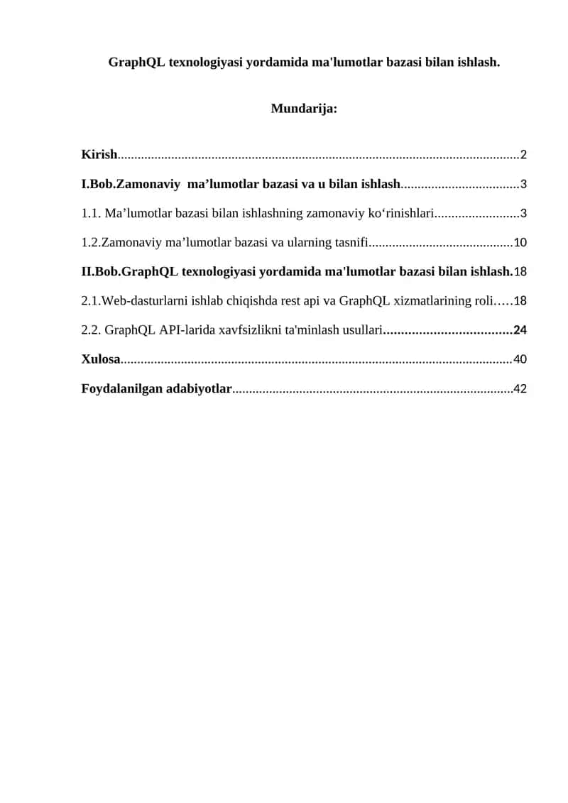 GraphQL texnologiyasi yordamida ma'lumotlar bazasi bilan ishlash