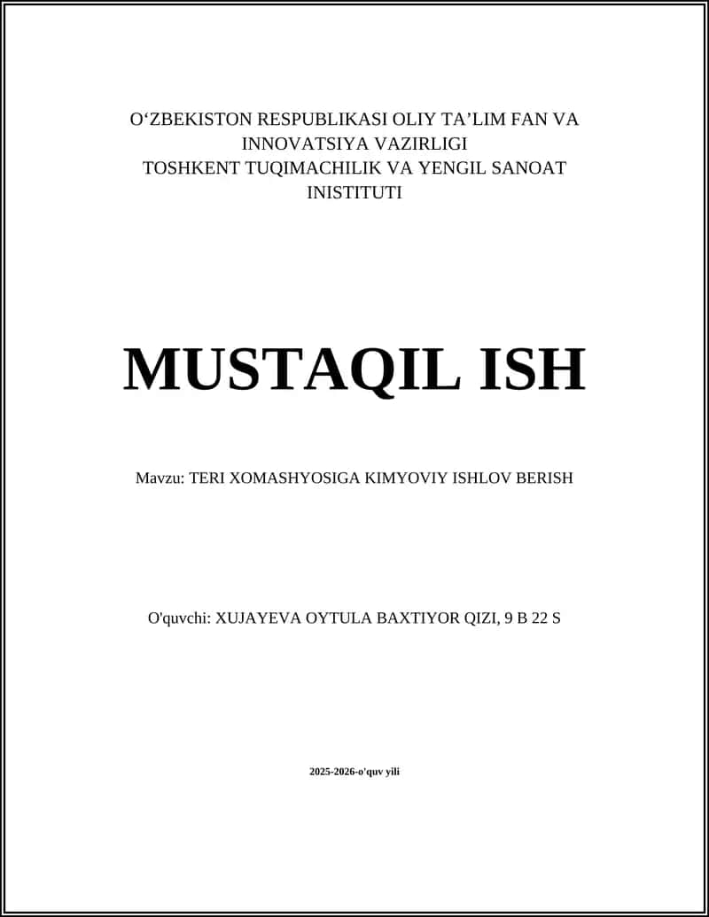 TERI XOMASHYOSIGA KIMYOVIY ISHLOV BERISH