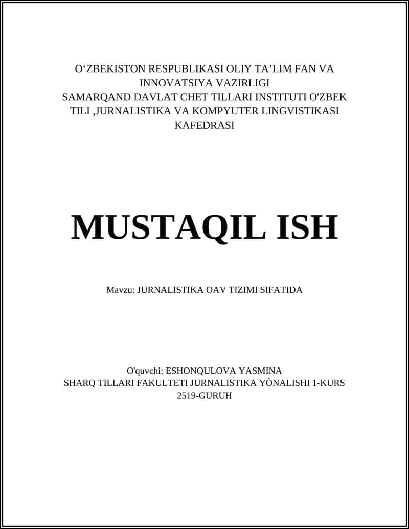 JURNALISTIKA OAV TIZIMI SIFATIDA