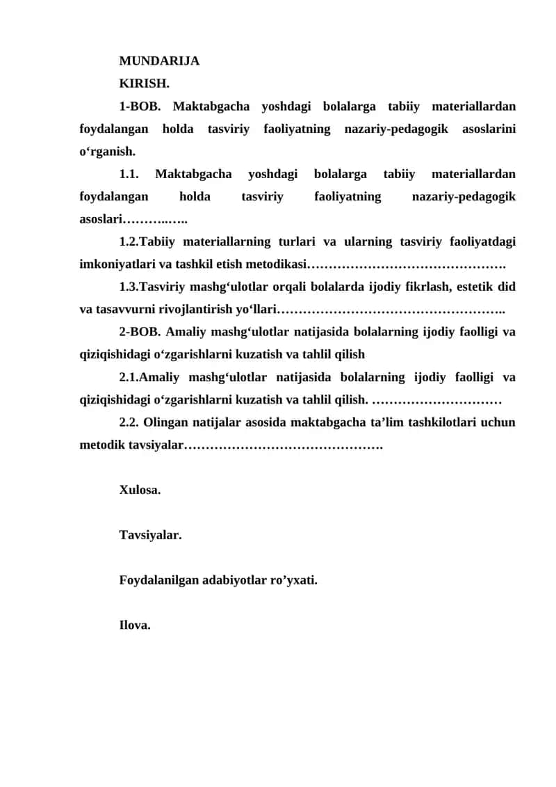 Maktabgacha yoshdagi bolalarga tabiiy materiallardan foydalangan holda tasviriy faoliyatning nazariy-pedagogik asoslari