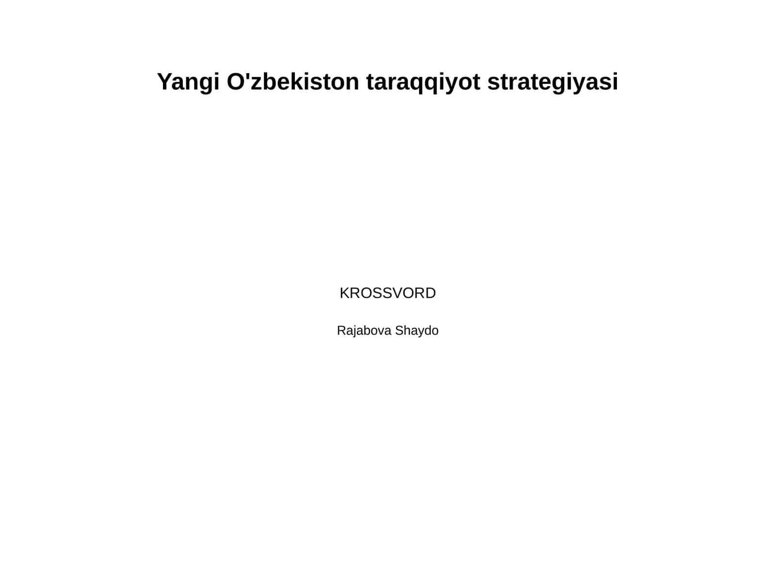 Yangi O'zbekiston taraqqiyot strategiyasi
