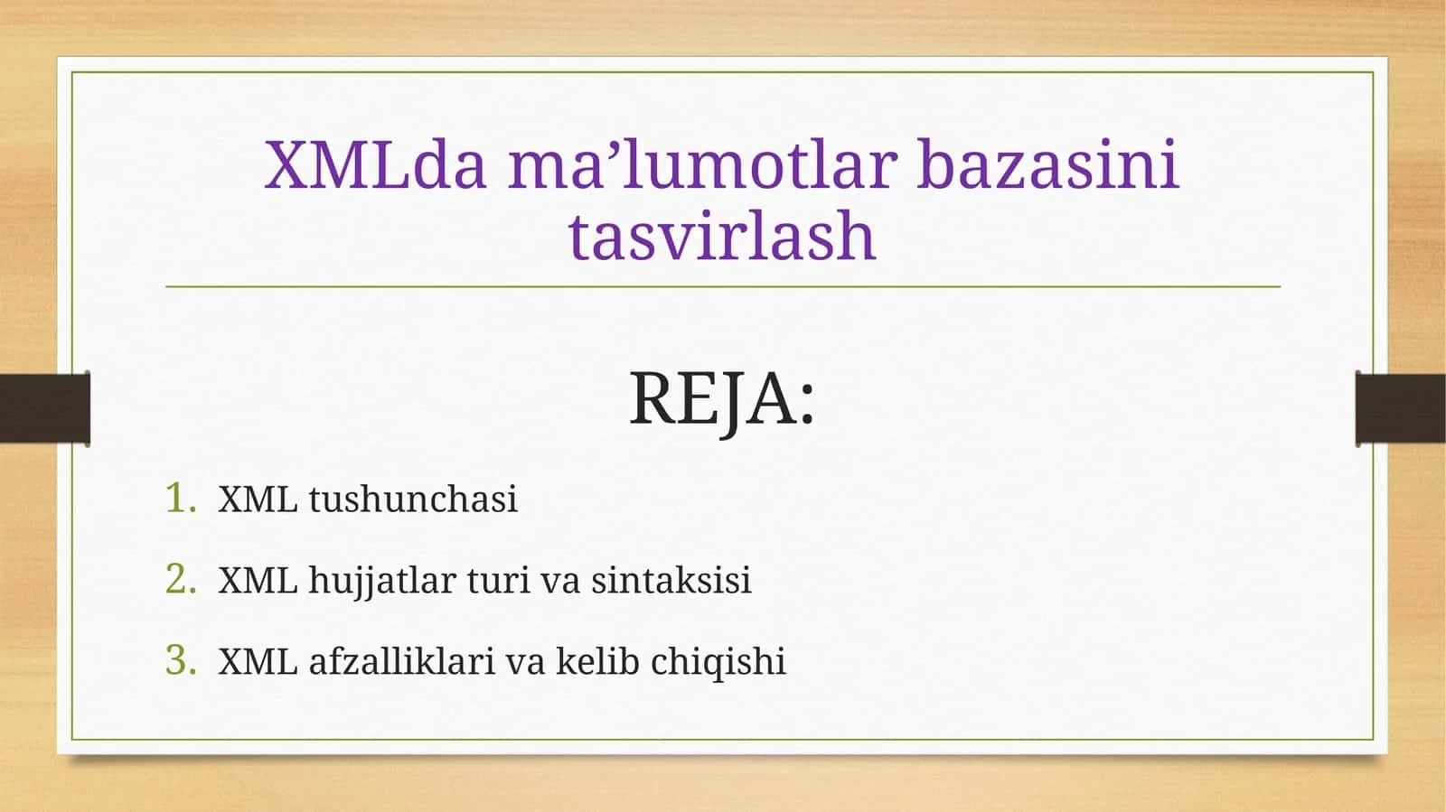 XMLdama’lumotlarbazasini tasvirlash