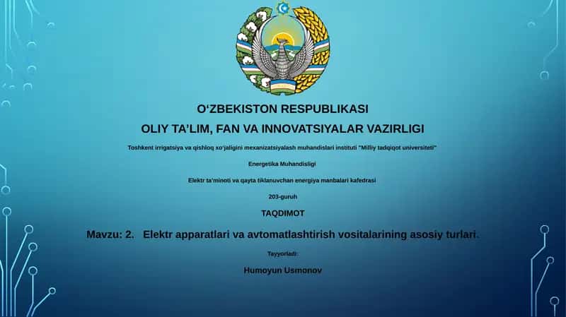 Elektr apparatlari va avtomatlashtirish vositalarining asosiy turlari