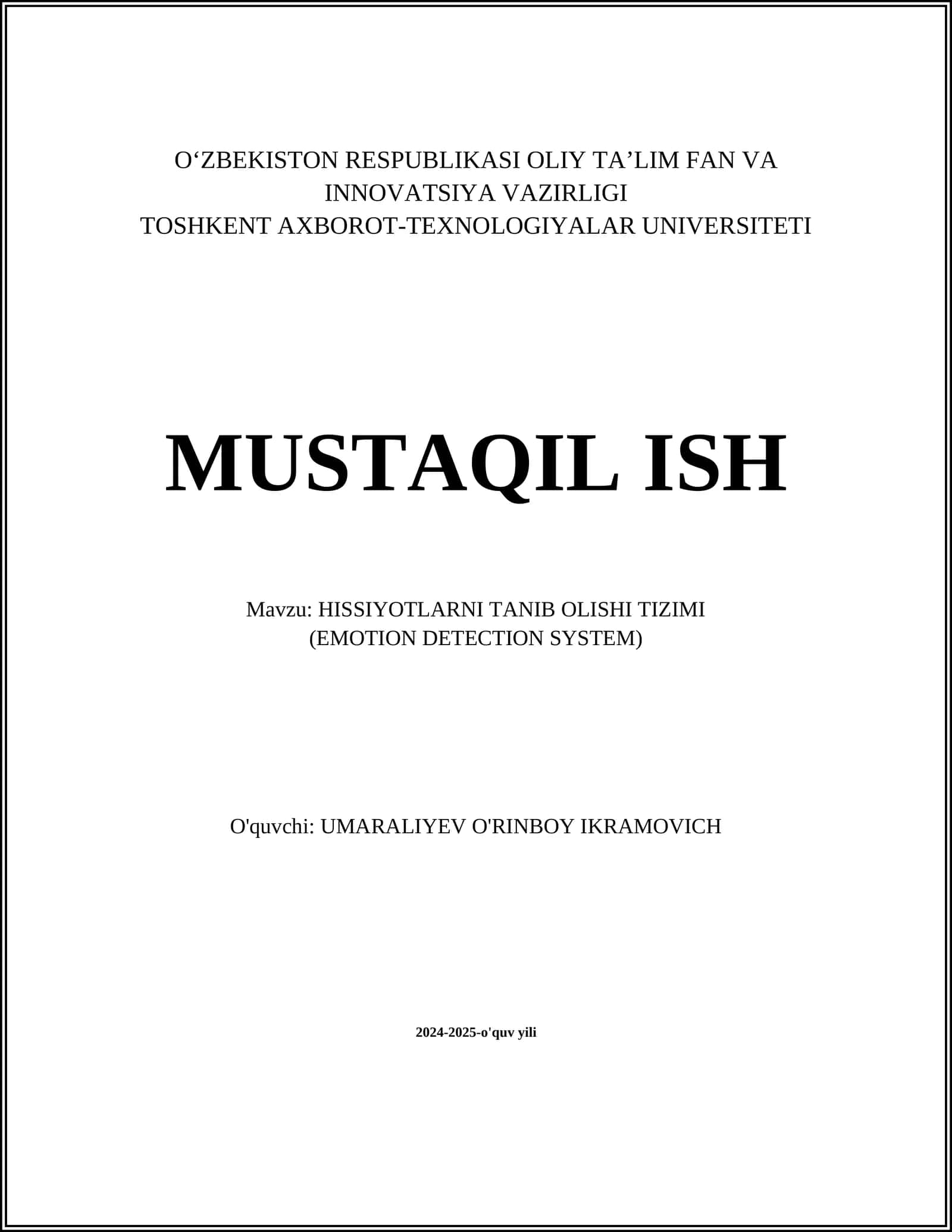 HISSIYOTLARNI TANIB OLISHI TIZIMI