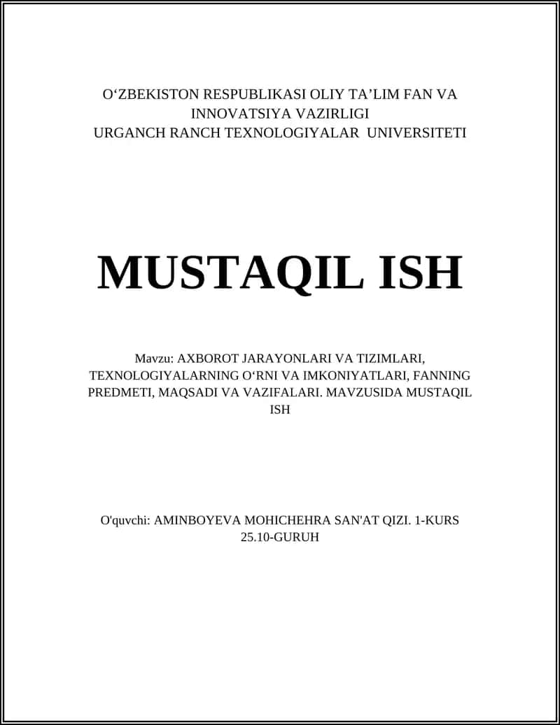 AXBOROT JARAYONLARI VA TIZIMLARI TUSHUNCHASI