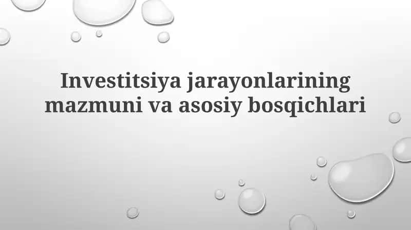 Investitsiyajarayonlariningmazmunivaasosiybosqichlari