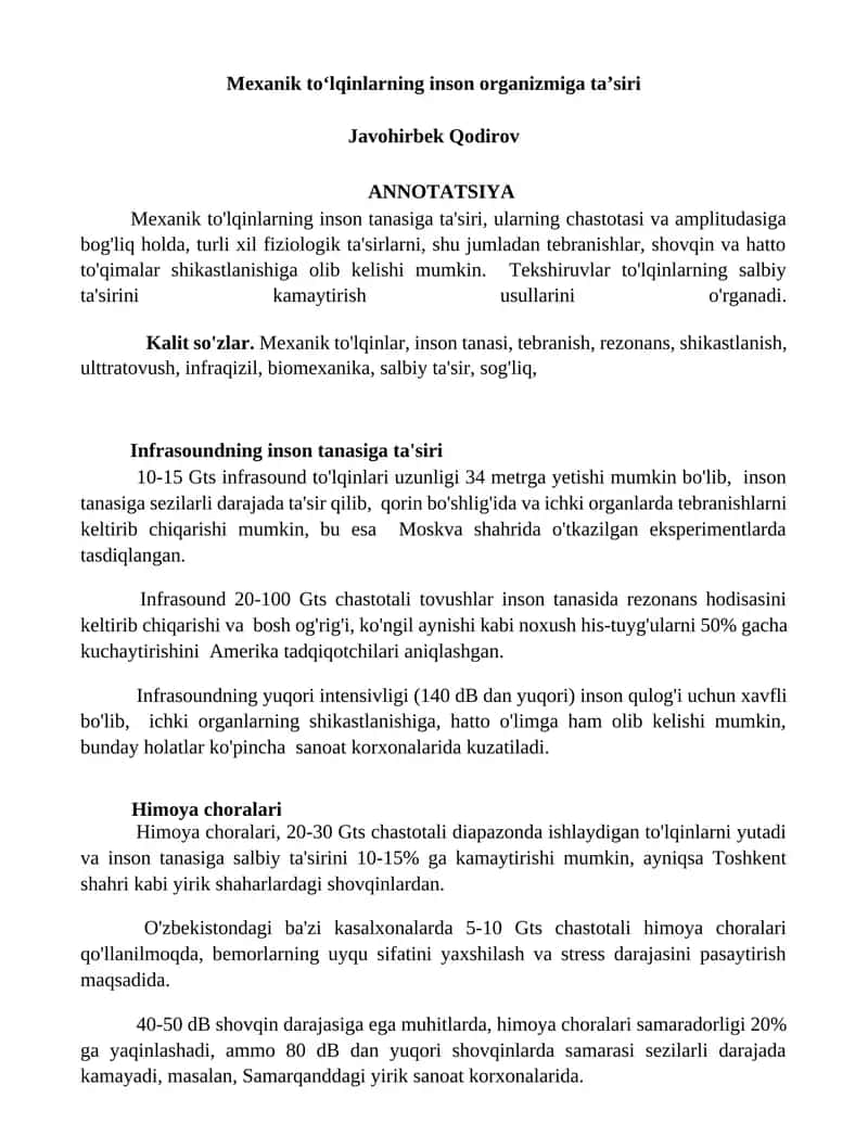 Mexanik toʻlqinlarning inson organizmiga taʼsiri