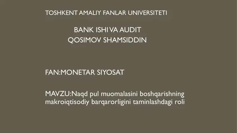 Naqdpul muomalasini boshqarishning makroiqtisodiy barqarorligini taminlashda giroli