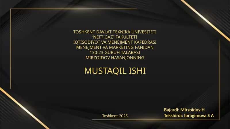 Mirzoidov Hasanjonning Mustaqil Ishi