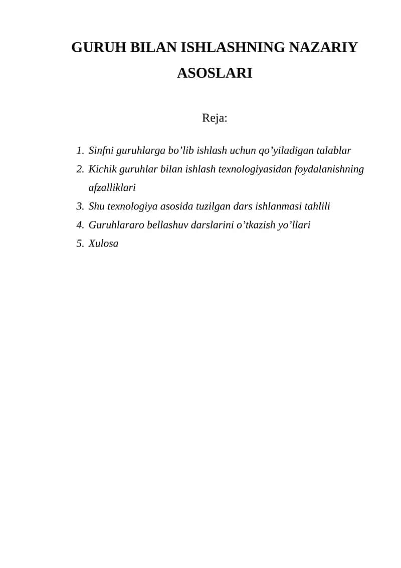 Guruh bilan ishlashning nazariy asoslari