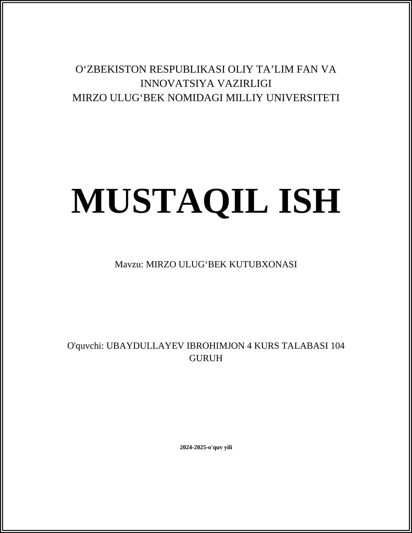 MIRZO ULUG'BEK KUTUBXONASI