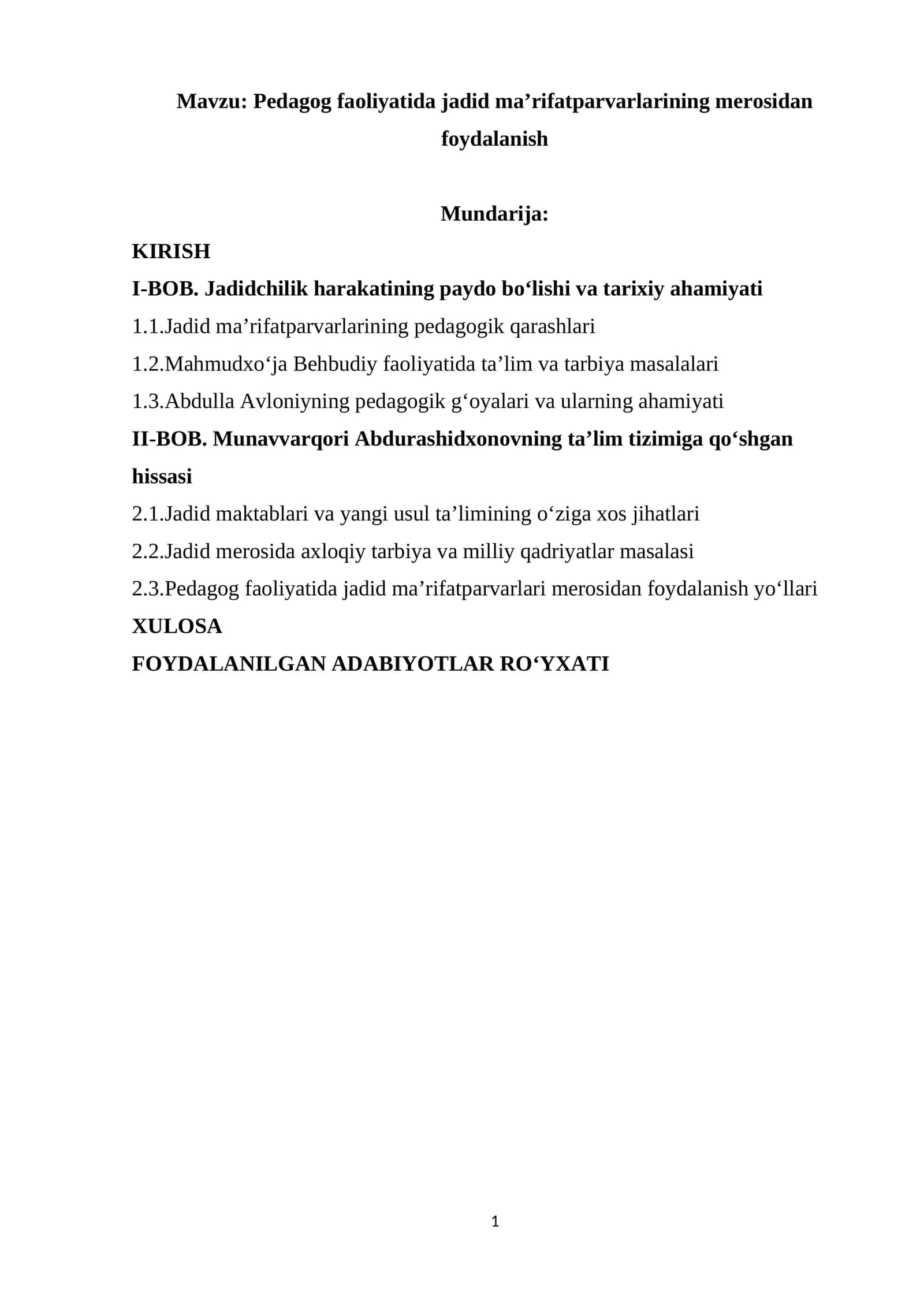Pedagog faoliyatida jadid ma’rifatparvarlarining merosidan foydalanish