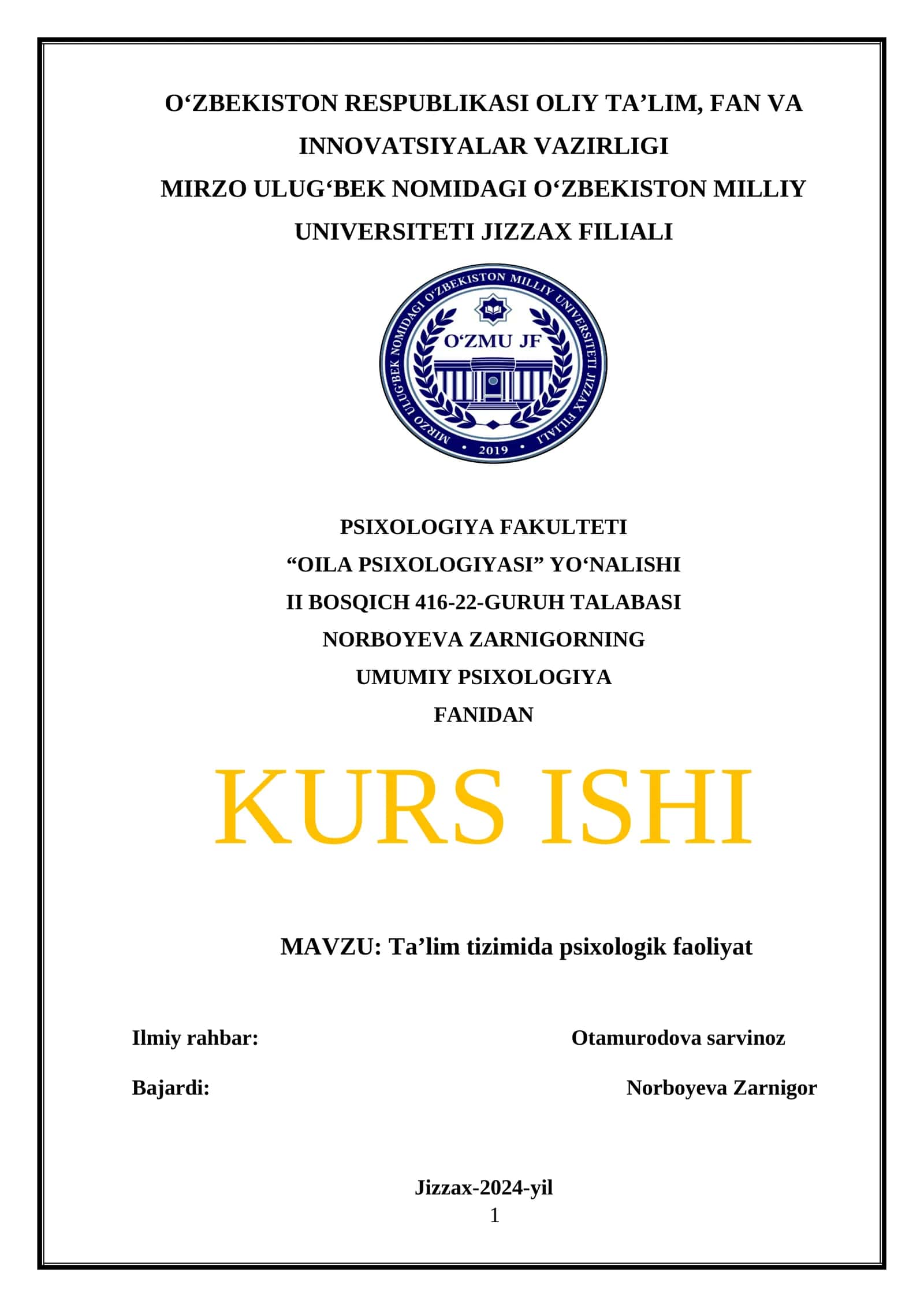 Ta’lim tizimida psixologik faoliyat