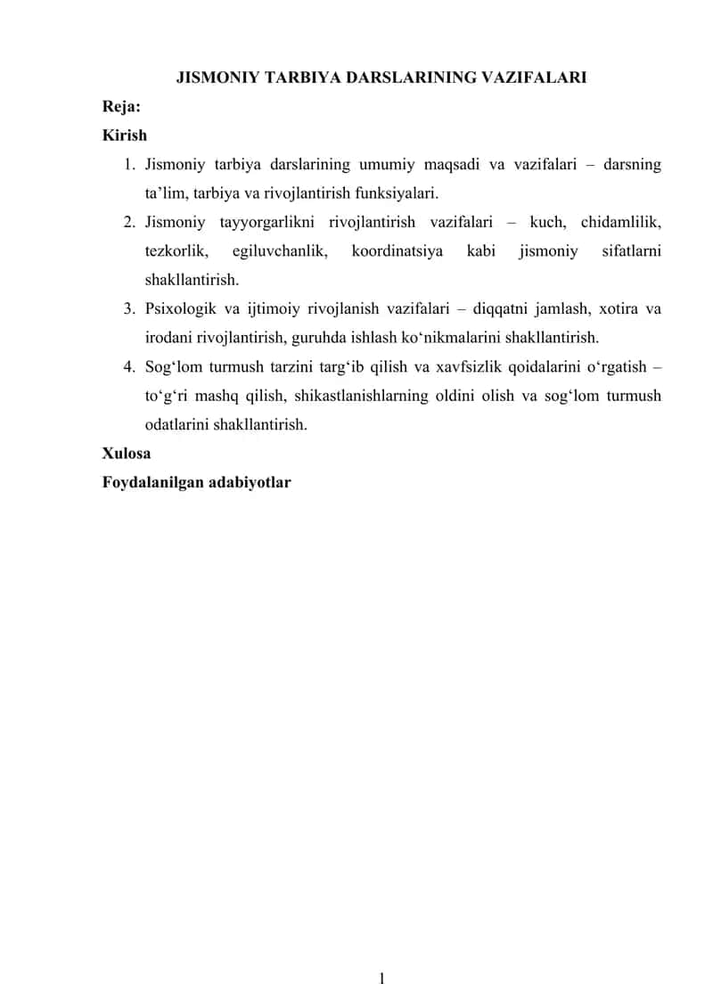 Jismoniy Tarbiya Darslari