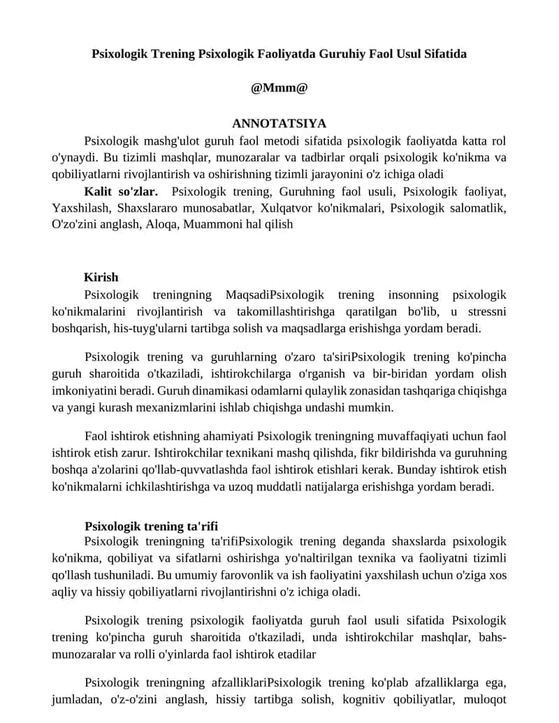 Psixologik Trening Psixologik Faoliyatda Guruhiy Faol Usul Sifatida
